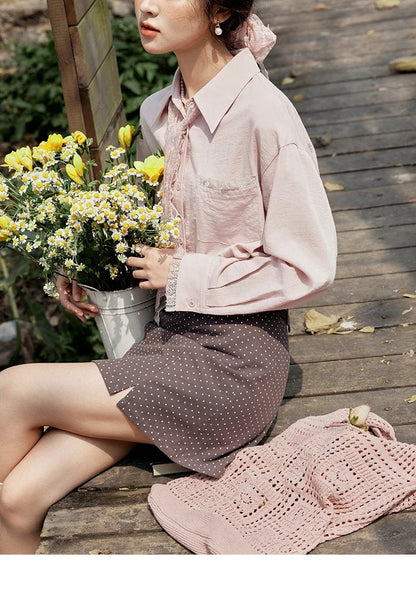 French Spring Blouses Women 2025 New Long Sleeve Turn-down Collar Loose Shirts Female Fashion Lace Casual Tops MXE16C0760
