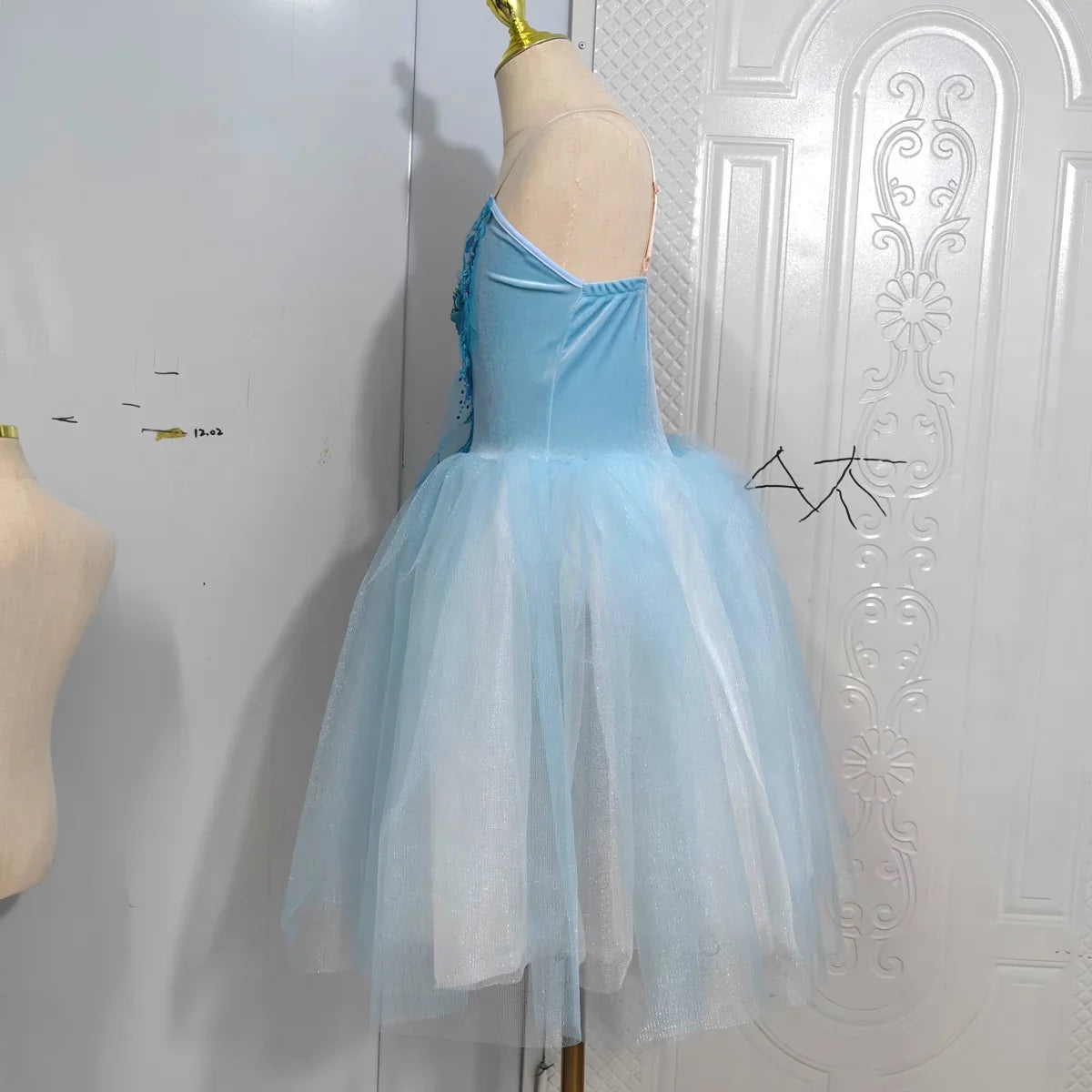 Long Ballet Tutu Skirts Blue 3d Flower Dress Performance Costumes Princess Dance Practice Romantic Dress