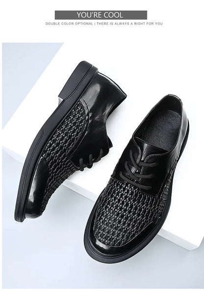 Summer Hallow Breathable Elegant Shoes Man Black Fashion Business Casual Shoe Male Lace Designer Leather Shoes for Men