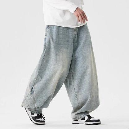 Men'S Plus Size Jeans Japanese Retro Hong Kong Style Jeans Loose Casual Wide Leg Pants Casual Pants Hip-Hop Pants