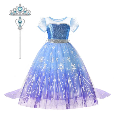 Elsa Girl Dresses Princess Costume Children's Sequin Fantasy Children's Cosplay Queen Clothes Halloween Carnival Party Dresses