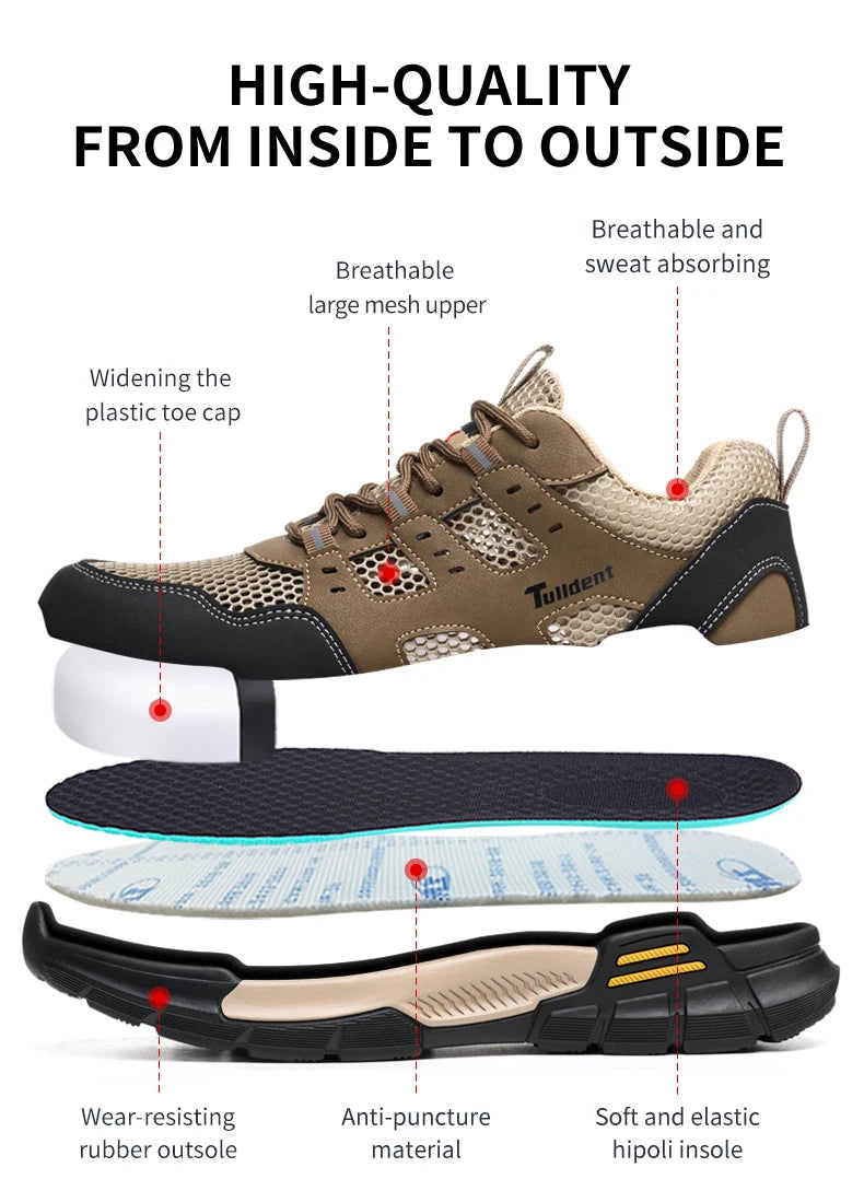 Men's safety shoes, anti smashing and anti stabbing work shoes, lightweight and breathable safety boots, tactical boots