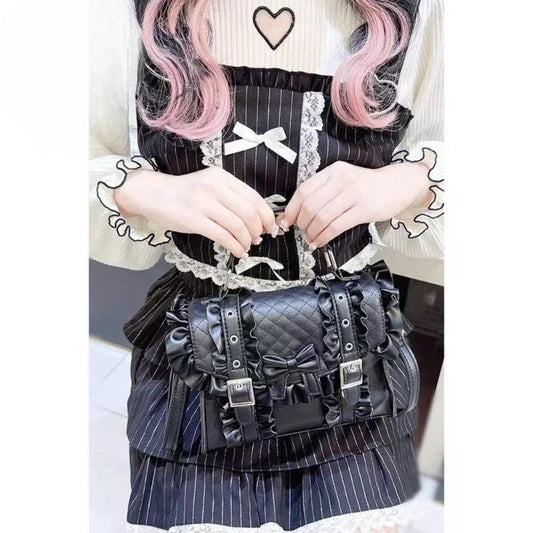 Kawaii Day Sweet Cute Thunder Women's Handbag Lolita Gem Ruffle Bow Shoulder Crossbody Bags Japanese Lolita Bags for girls
