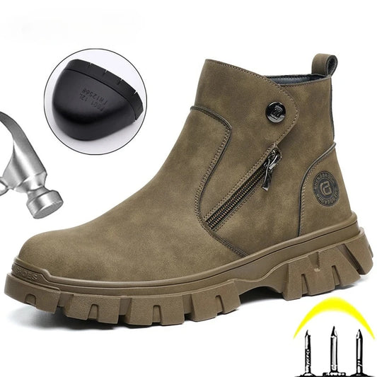 Steel Toe Work Boots side zipper anti-slip work shoes  Anti-Smash Anti Puncture industrial construction waterproof safety shoes