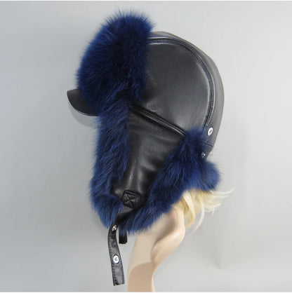 100% Real Fox Fur Hat Women's Russian Ushanka Aviator Trapper Snow Skiing Hat Caps Earflap Winter Raccoon Fur Bomber Hat