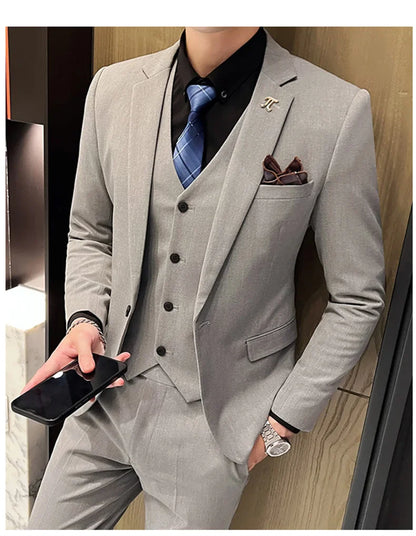 S-5XL Jacket Vest Pants Boutique Solid Color Casual Business Office Slim Mens Suit Groom Wedding Gown Blazer Waist Coat Trousers