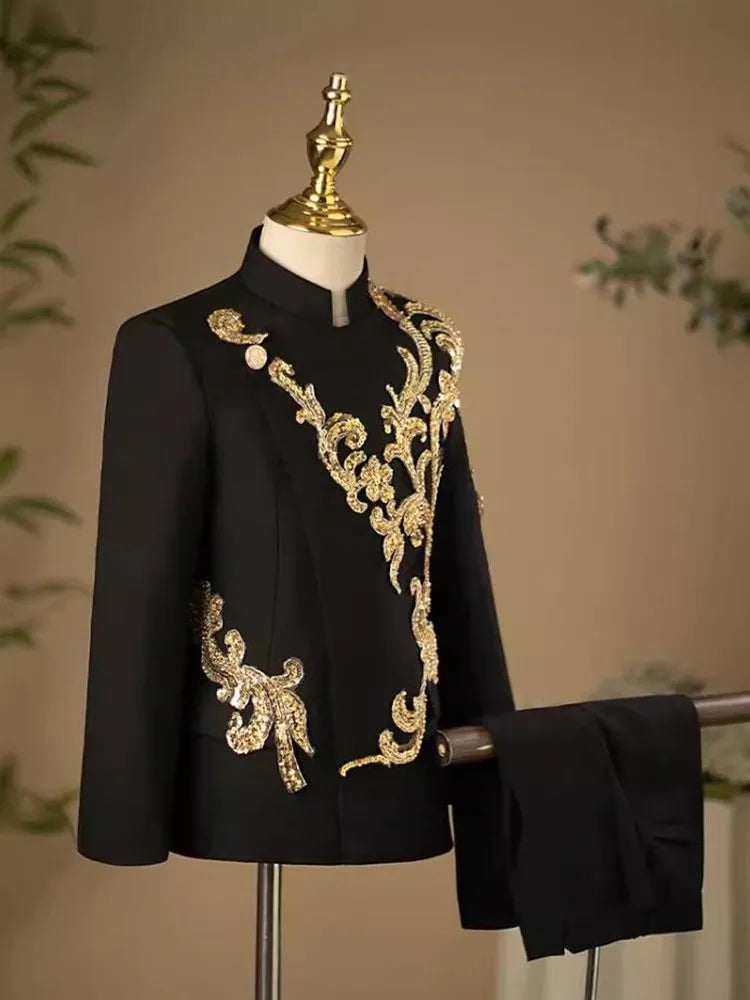2PCS New Children's Suit Host Performance Costume Kids Wedding Birthday Formal Party Evening Gown Boys Catwalk Blazer Sets A3378
