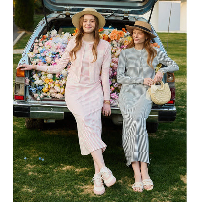 AP SS2026 Women's Dress Striped Cardigan and Dress Soft Three Color Options Fashionable Women's Outfit