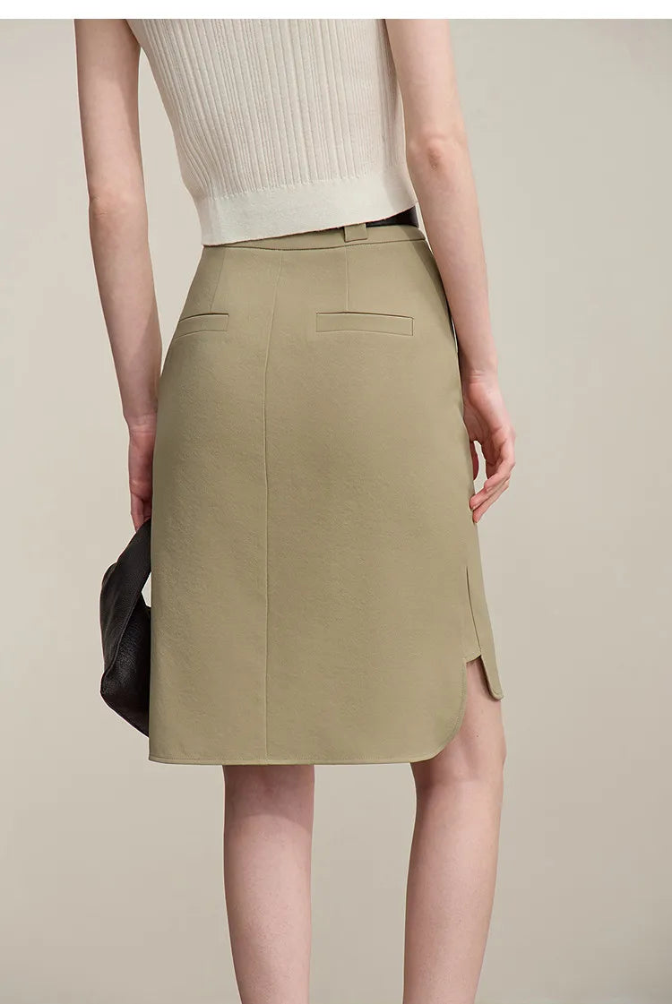 Mid Skirt 2026 Summer New Casual Workwear Style A-Line Skirt Women's solid Versatile Side Slit Women's clothing 12642098