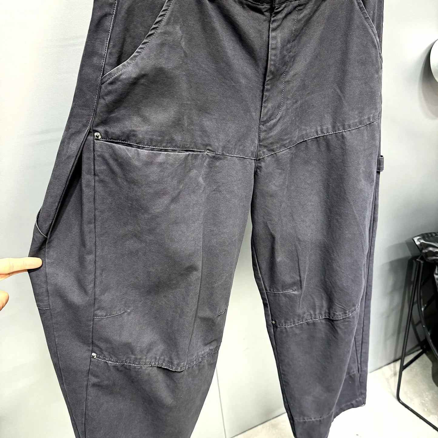 Mens Cargo Pants American Trendy Solid Black Cotton Heavyweight Wide Leg Loose Straight Streetwear Casual High Quality Pants