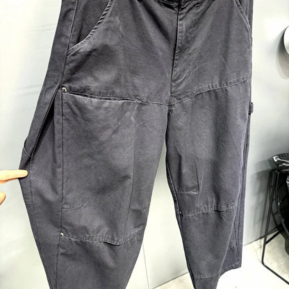 Mens Cargo Pants American Trendy Solid Black Cotton Heavyweight Wide Leg Loose Straight Streetwear Casual High Quality Pants
