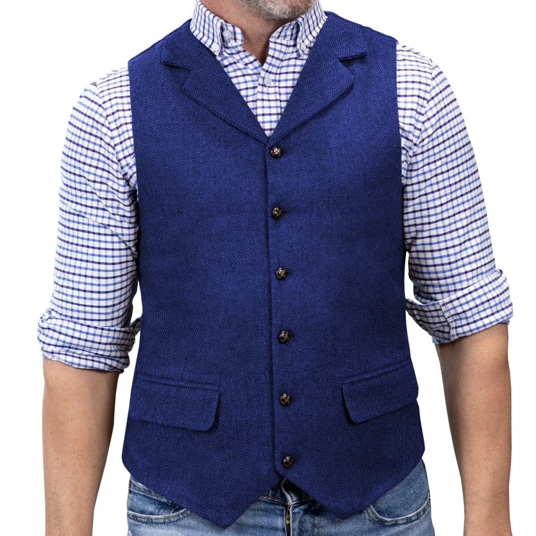 Men Vest Brown Herringbone Single Button With Lapel Waistcoat For Wedding Banquet Party Business Work Daily Casual Men Suit Vest