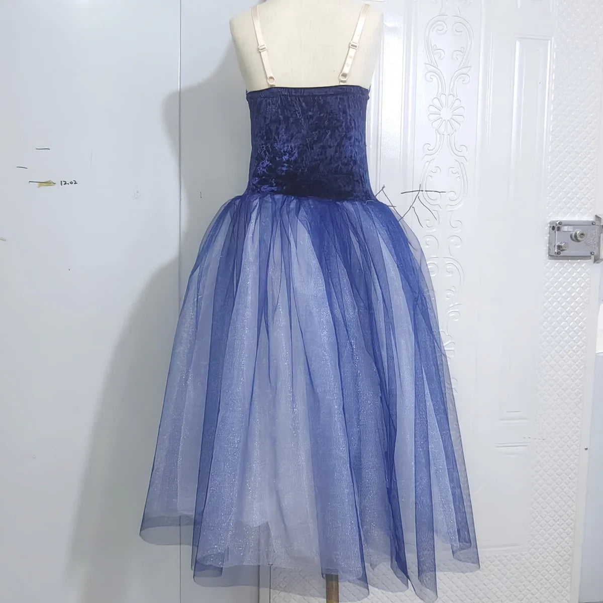 Long Ballet Tutu Skirts Blue 3d Flower Dress Performance Costumes Princess Dance Practice Romantic Dress