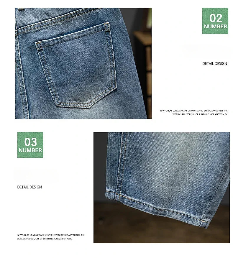 Summer Thin Bermuda Jeans Men's High Street Straight Shorts Fashion Casual Blue Classic Style Male Clothes Short Pants