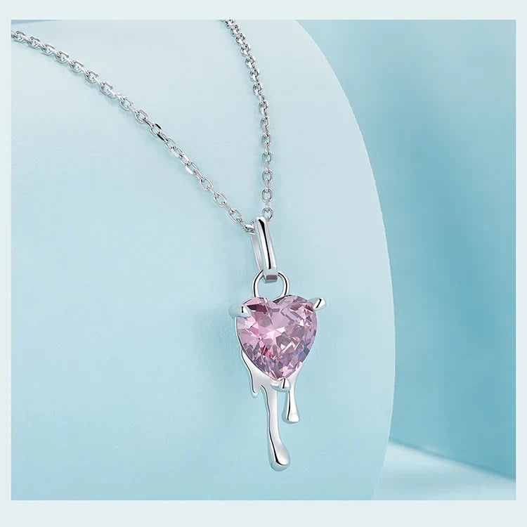 925 Sterling Silver Sparkling Heart Pendant Necklace for Women Simple Silver Necklace Engagement Fine Jewelry
