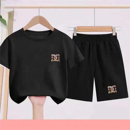 Children T-shirt+Shorts 2P Summer Clothing Fashion Print Boy Girl Toddler 3-12Yrs Sports Short-Sleeved Casual Fashion Set
