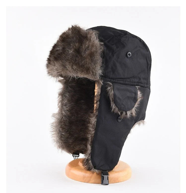 Men's Warm Soldier Hat Winter Pilot Patrolman Earmuffs Polyester Fiber Warm Russian Ski Hat Windproof Cold Pilot Hats