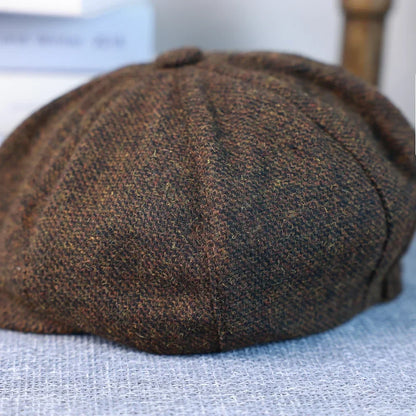 New Vintage Men's Wool Newsboy Cap Brown Green Women Men Berets Classic Woolen Octagonal Caps Casual Gatsby Flat Hat 003