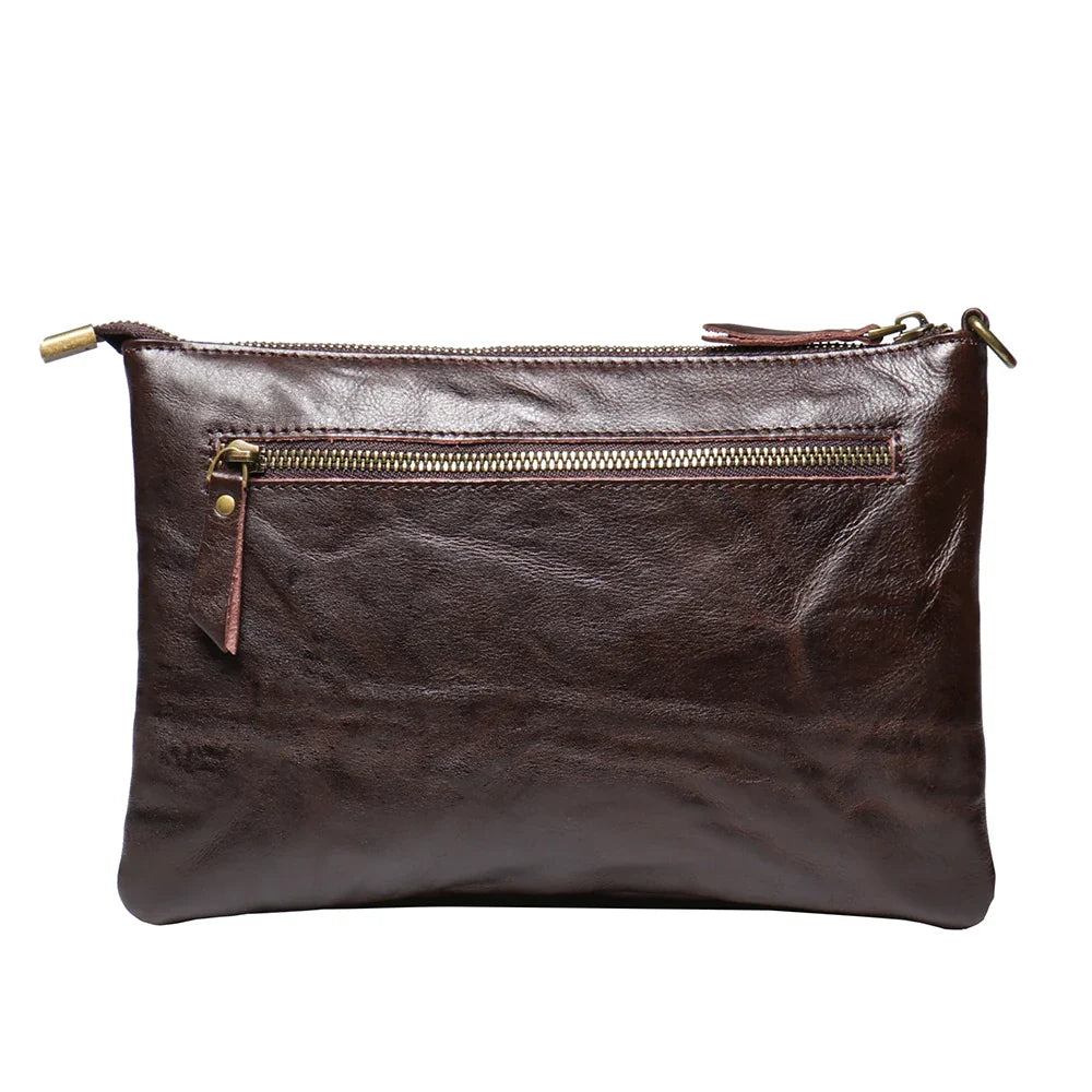 Timeless Vintage Leather Clutch Wallet - Luxurious Genuine Leather, Secure Zipper, Stylish Wristlet for Women