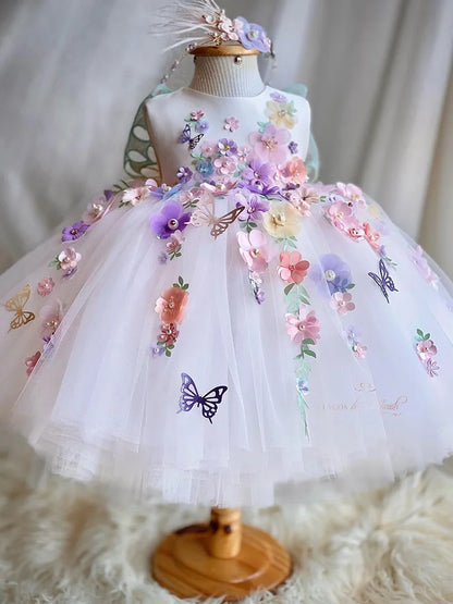 Girls' New Butterfly Flower First Birthday Dress Lolita Princess Dress