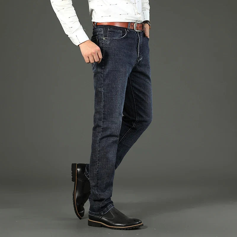 Business Men's Jeans Casual Straight Stretch Fashion Classic Blue Work Denim Trousers Male WTHINLEE Brand Clothing Size 28-40