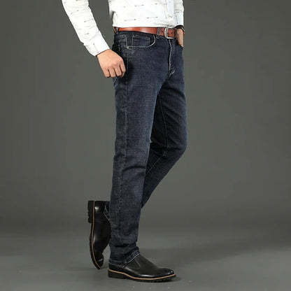 Business Men's Jeans Casual Straight Stretch Fashion Classic Blue Work Denim Trousers Male WTHINLEE Brand Clothing Size 28-40