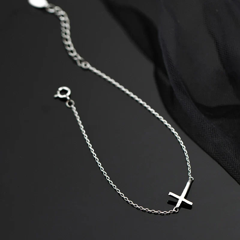Real 925 Sterling Silver Smooth Cross Bracelet For Women Shiny Link Chain Bracelet Fine Jewelry Valentine's Day Gift