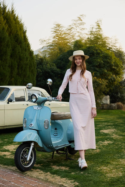 AP SS2026 Women's Dress Striped Cardigan and Dress Soft Three Color Options Fashionable Women's Outfit