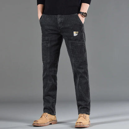 Fashion Print Six-Pocket Jeans Small Straight Cut Style Men's Casual Comfortable Fit Clothing