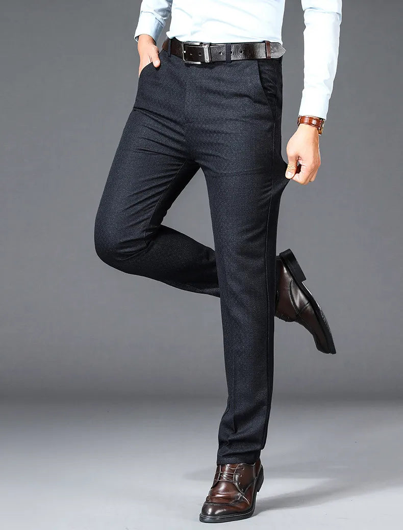 New Business Casual Suit Pants Men Solid High Waist Straight Office Formal Trousers Mens Classic Style Suit Long Pants Plus Size
