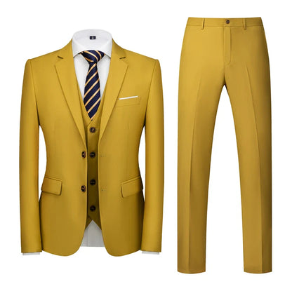 16 Colors ( Jacket + Vest + Pants ) Men's High Quality Formal Business Slim Fit Mens Suit Best Groom Wedding Tuxedos 3 piece Set