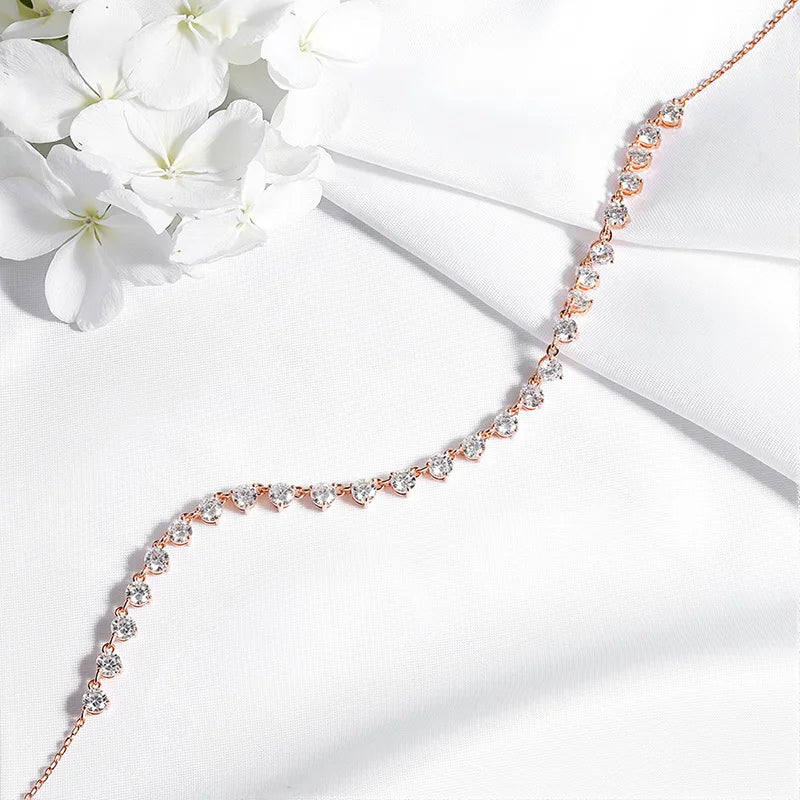 4mm All Moissanite Necklaces for Women 42cm Adjustable Chain Sparkling 1/2 Tennis Necklace 925 Sterling Silver Jewelry