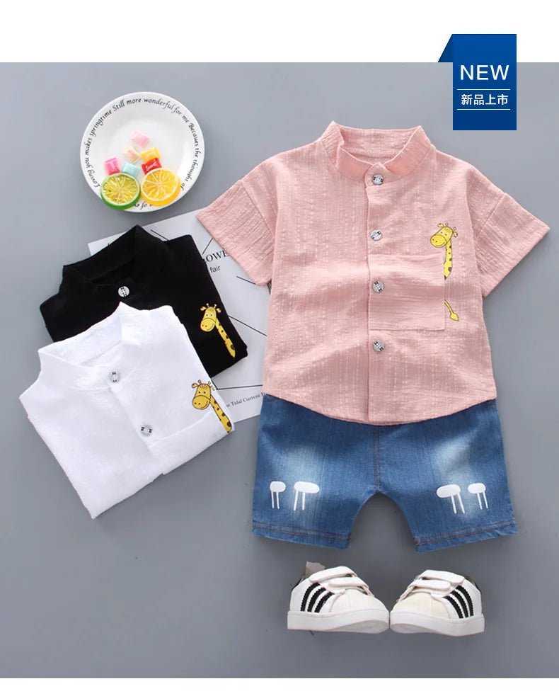 0-5Years New Baby Boy Girl Summer Clothes Suits Toddler Cartoon Giraffe Shirt Shorts 2pcs/sets Children Clothing Tracksuits Set