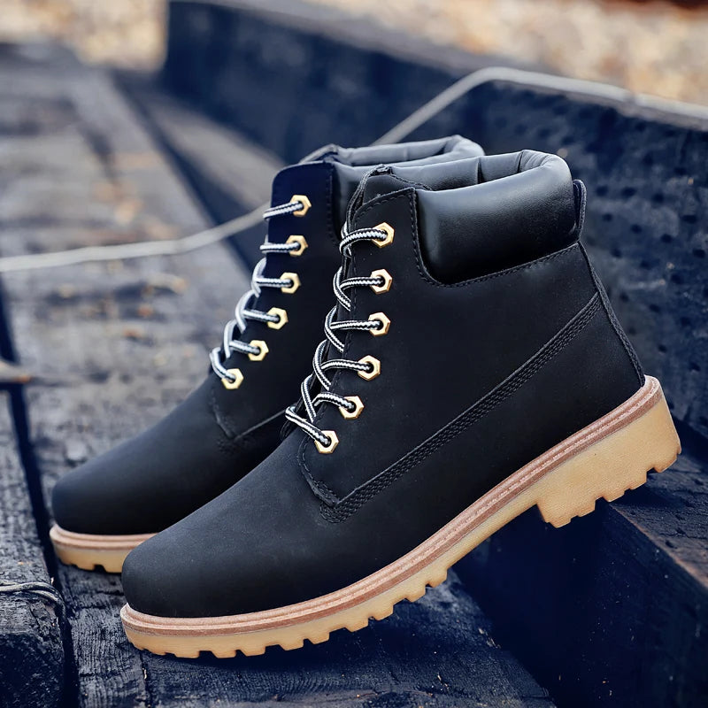 Designer Leather Mens Spring Fall Ankle Boots Trekking Yellow Coffee Designer Tactical Boots Outdoor for Men Work Shoes Sneakers