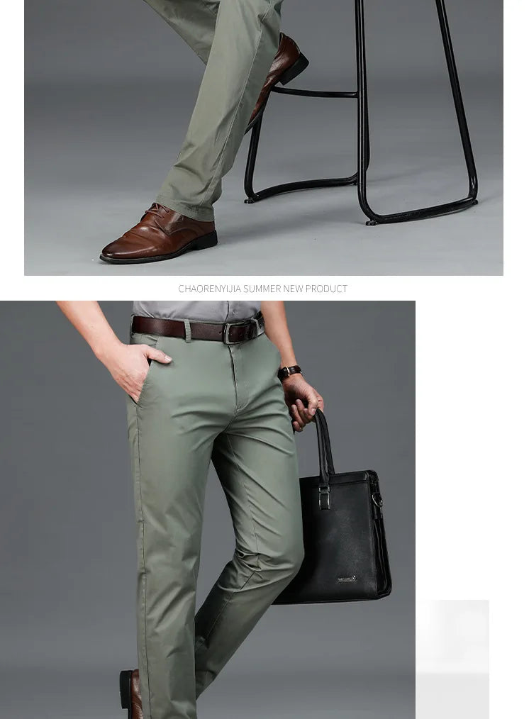 97% Cotton Casual Pants Mens Spring Summer  Clothing Straight Green Black Khaki Trousers Male Brand Bulk Clothing Wholesale