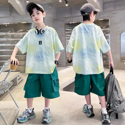 Summer Short-sleeved Suit Kid Costume Fashion Children 8 To 14 Years Children's Clothing From 12 Boy Outfit Wear Men's Sets Boys