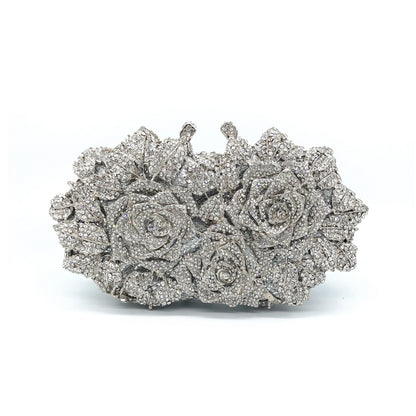 High Quality Luxury Rose Diamond Women Luxury Rhinestone Crossbody Clutch Evening Bag