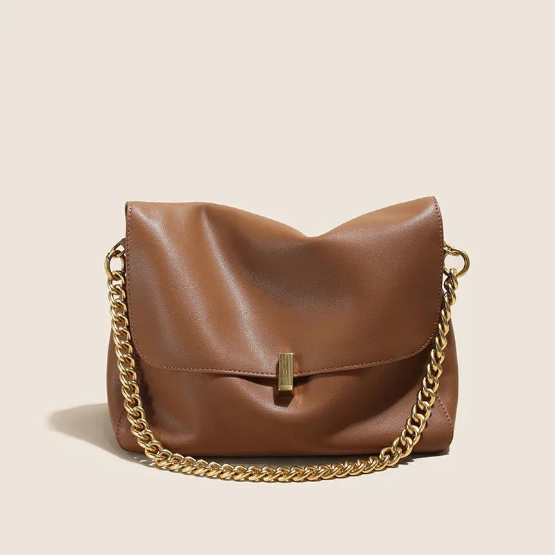 New Genuine Cow Leather Shoulder Chain Bag For Women Large Capacity Crossbody Handbag Messenger Tote Bag Luxury Designer