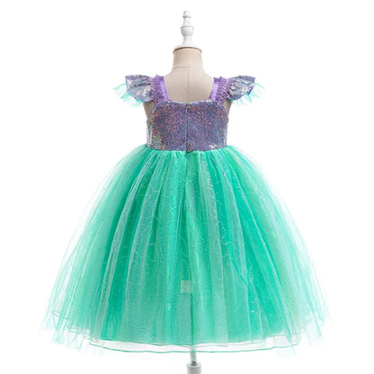 Little Mermaid Sets Cosplay Party Dress For Girl Kids Ariel Princess Gown Girls Beading Sequin Shining Dresses Children Costumes
