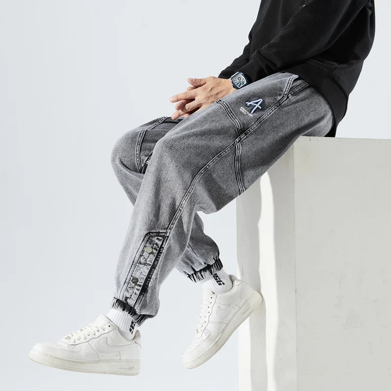 Spring Autumn Plus Size Baggy Jeans Men Hip Hop Streetwear Harem Pants Fashion Embroidery Stretch Cotton Casual Jogger Jeans 8XL