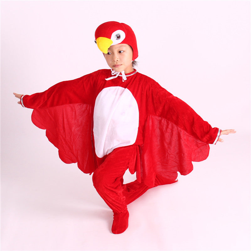 Cartoon Plush Red Green Bird Parrot Animal Fancy Dress  Show Jumpsuit  Hats Child Adults Gifts  Cosplay     Halloween Costume