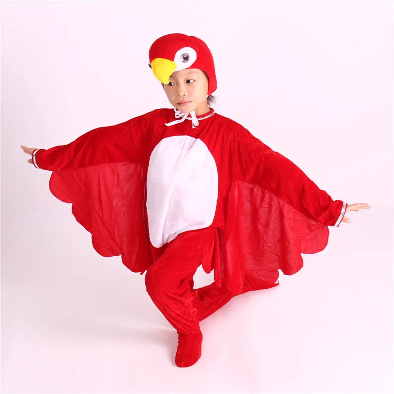 Cartoon Plush Red Green Bird Parrot Animal Fancy Dress  Show Jumpsuit  Hats Child Adults Gifts  Cosplay     Halloween Costume