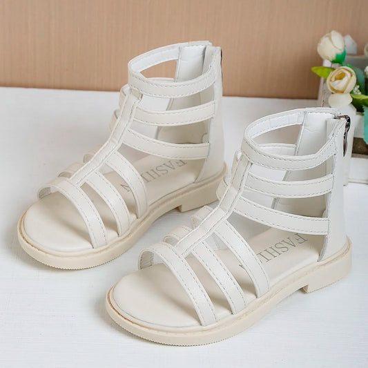 Girls Sandals 2026 Summer Kids Gladiator Sandals Boots  Roma Shoes Narrow Band Princess Shoes For Child Baby Black white