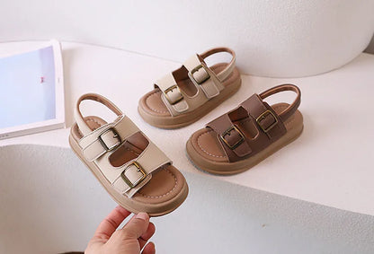 Classic Brown Boys Sandals Summer Sea Holiday Shoes Slides Slingback Soft Bottom Beige Girls Sandal Platform Sandals Kids H03243