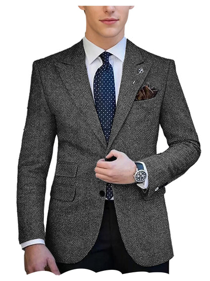 Autumn Winter Men's Herringbone Blazer Tuxedos Only Coat Wool Tweed Single Breasted Formal Bussiness/Wedding Prom Suit Jacket