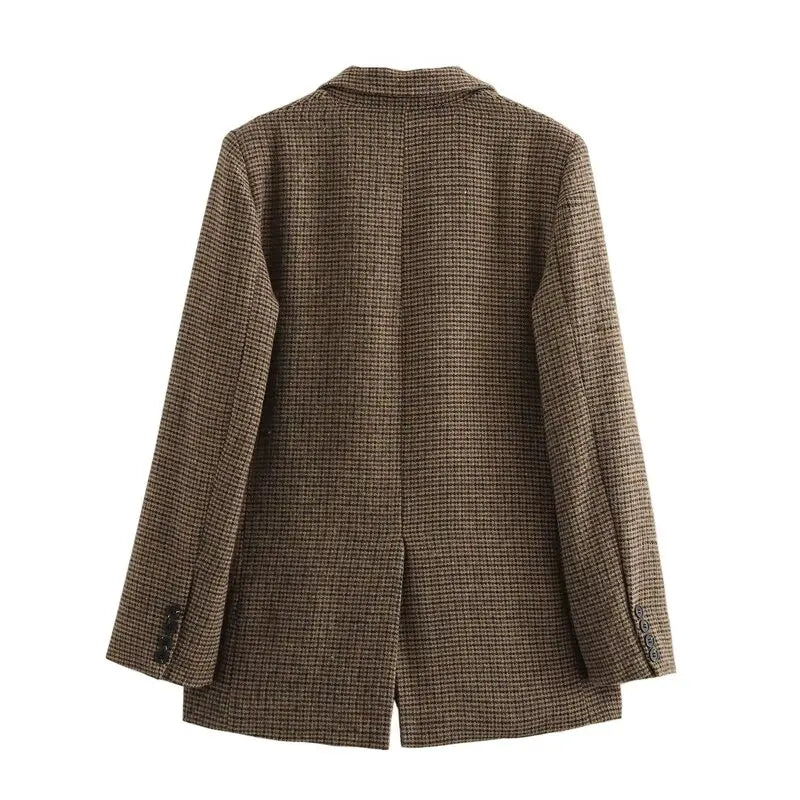 Autumn Winter Plaid Mixed Fabric Women's Suit Jaet Versatile Design New Arrival Faionable Commute Sle Long Sve