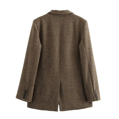Autumn Winter Plaid Mixed Fabric Women's Suit Jaet Versatile Design New Arrival Faionable Commute Sle Long Sve