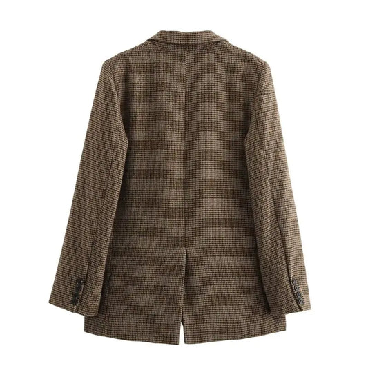 Autumn Winter Plaid Mixed Fabric Women's Suit Jaet Versatile Design New Arrival Faionable Commute Sle Long Sve