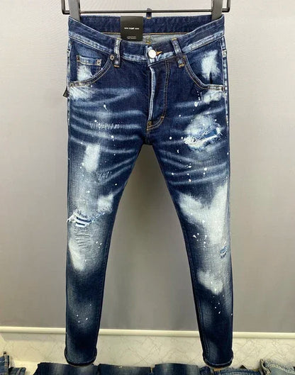 Men Jeans Dsq2 Denim Pants Hole Slim Pencil Trousers Buttons Party Clothes coolguy D2 JEANS for husband blue