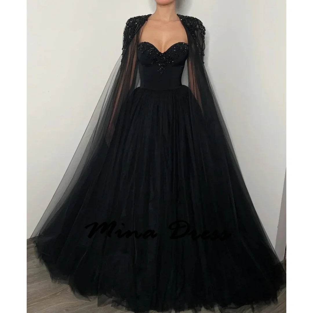 Mina Customized Elegant Party  2024 for Wedding Evening Dresses Woman Elegant Black Shawl Ball Gowns Beads Gauze Evening Dress